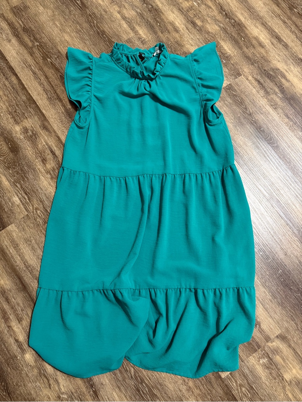 Jodifl Teal Ruffle Neck Tiered Dress